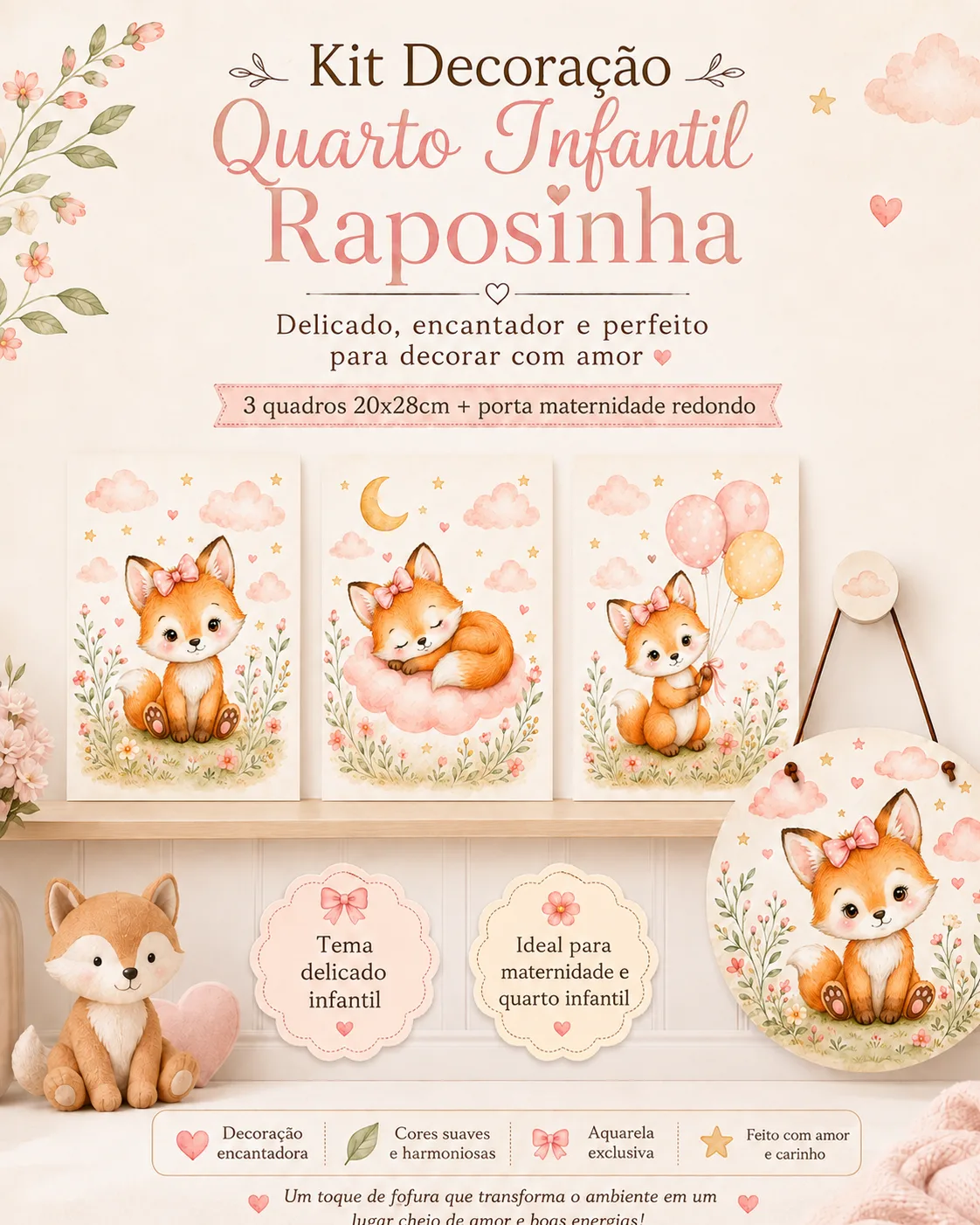 Kit Decoração Infantil Raposinha – MDF Sublimático