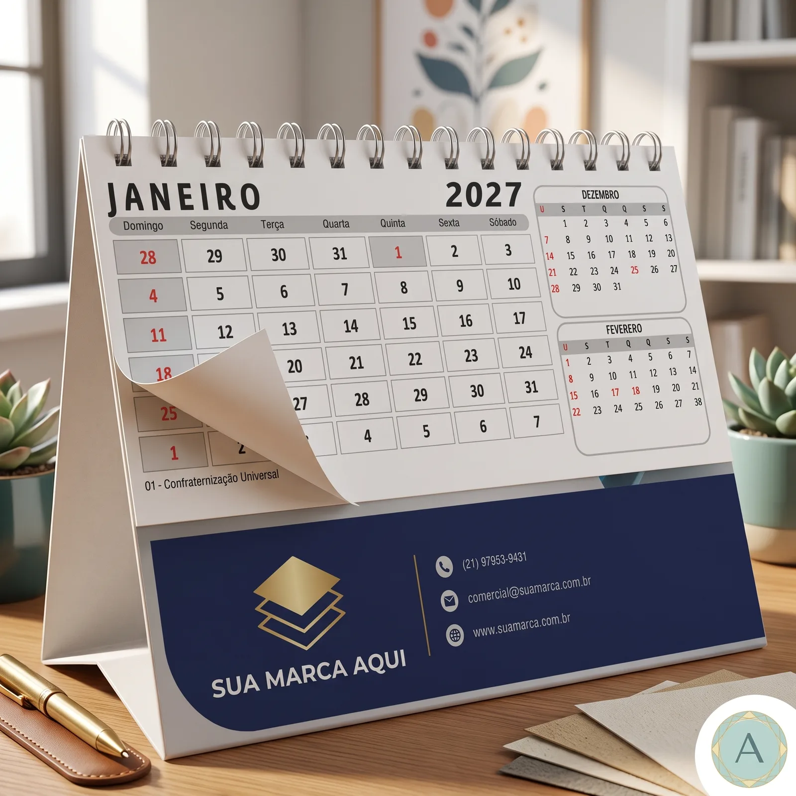 Calendario de Mesa 15x21 (1 folha personalizada) - apartir de 10 unidades