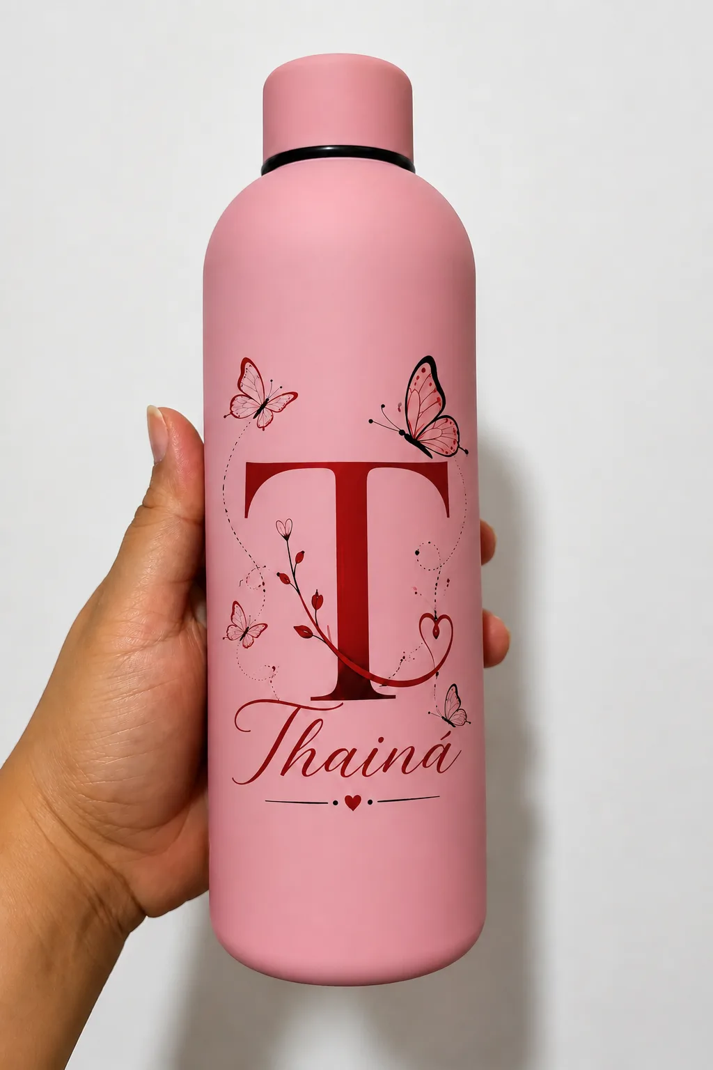 GARRAFA INOX TERMICA COM TAMPA PLANA ROSA 500ML