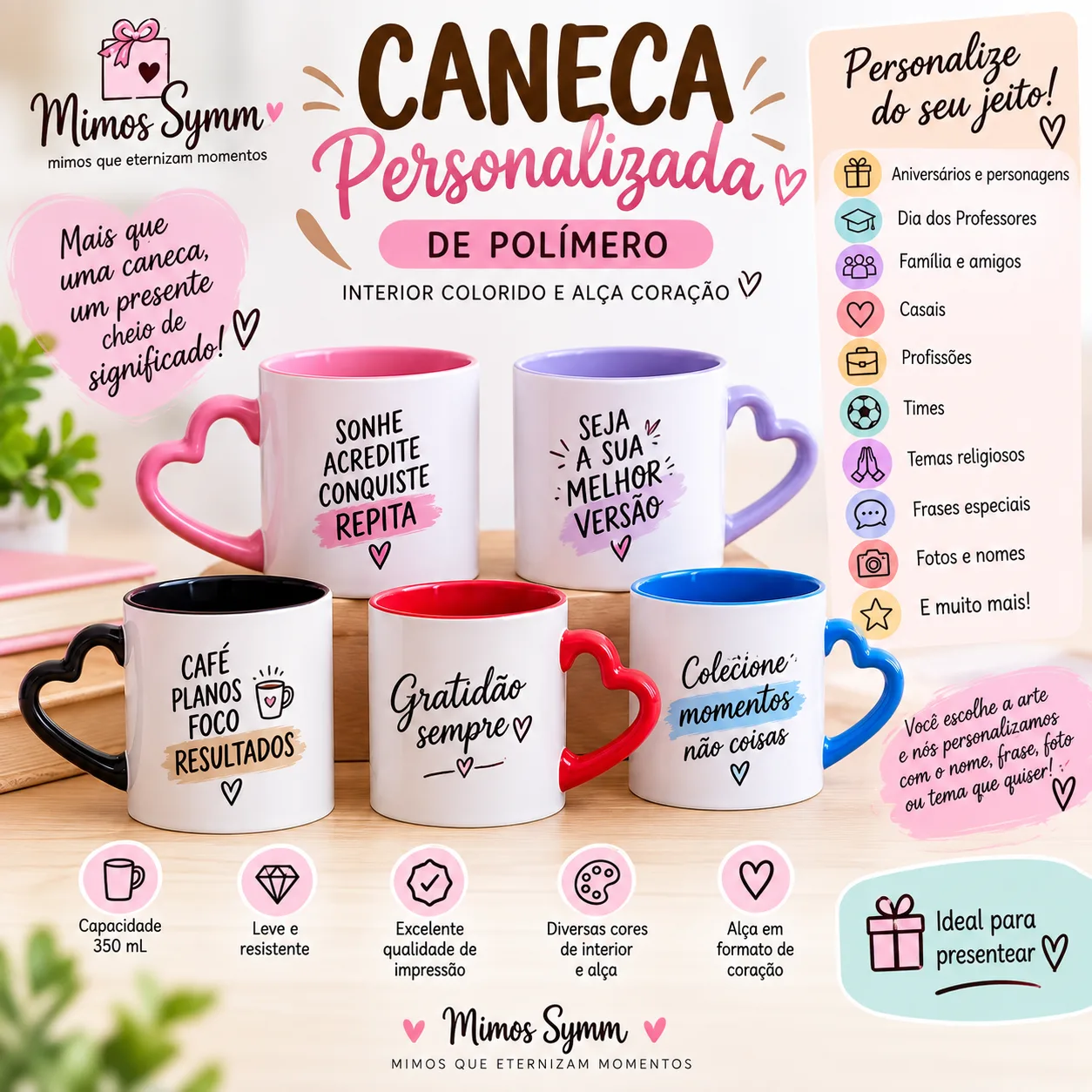 Caneca Personalizada com Alça Coração ❤️