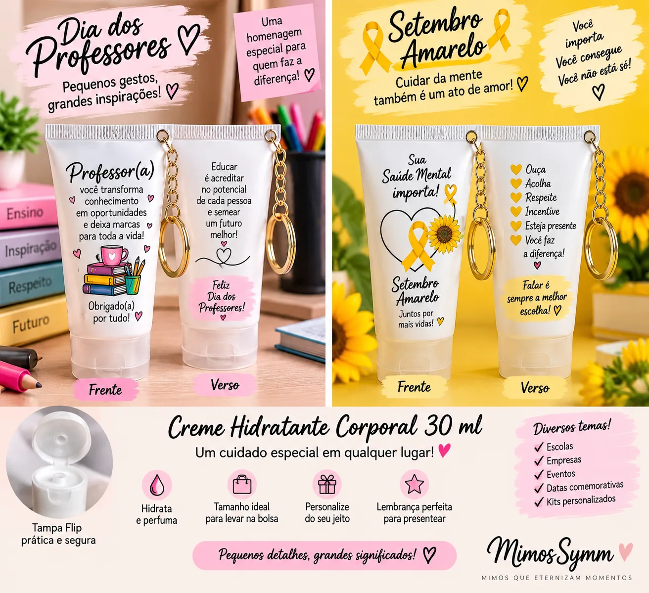 Creme Hidratante Corporal Personalizado 30 ml com Chaveiro 💕