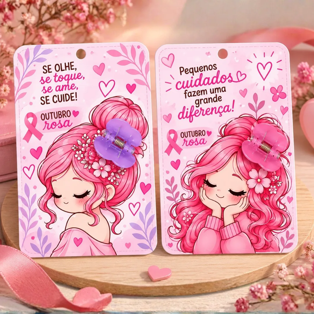 Card com mini piranha - Outubro Rosa